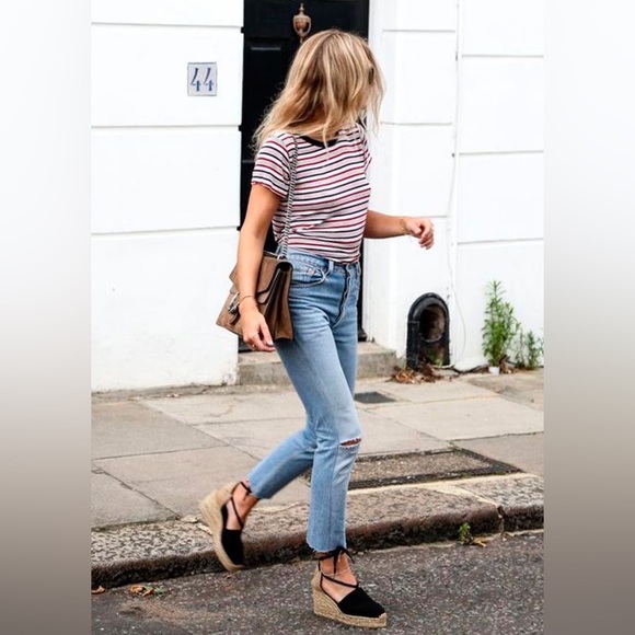 TONI PONS Striped Back Strap Cotton Canvas Open Toe Wedge Espadrilles CALPE 9.5 - Picture 7 of 13